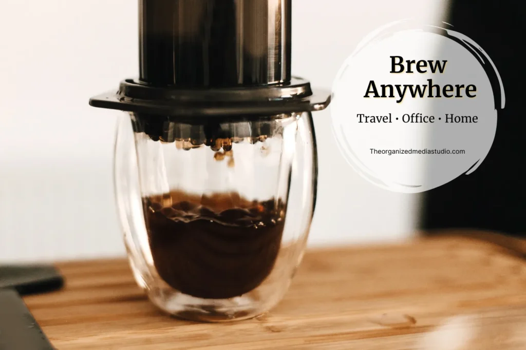 AeroPress Go travel coffee press on counter — travel, office, home