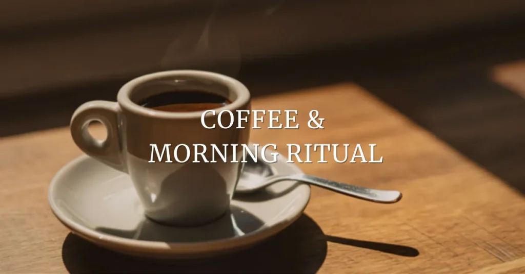 warm coffee cup on a wooden table styled for coffee and morning ritual gift ideas