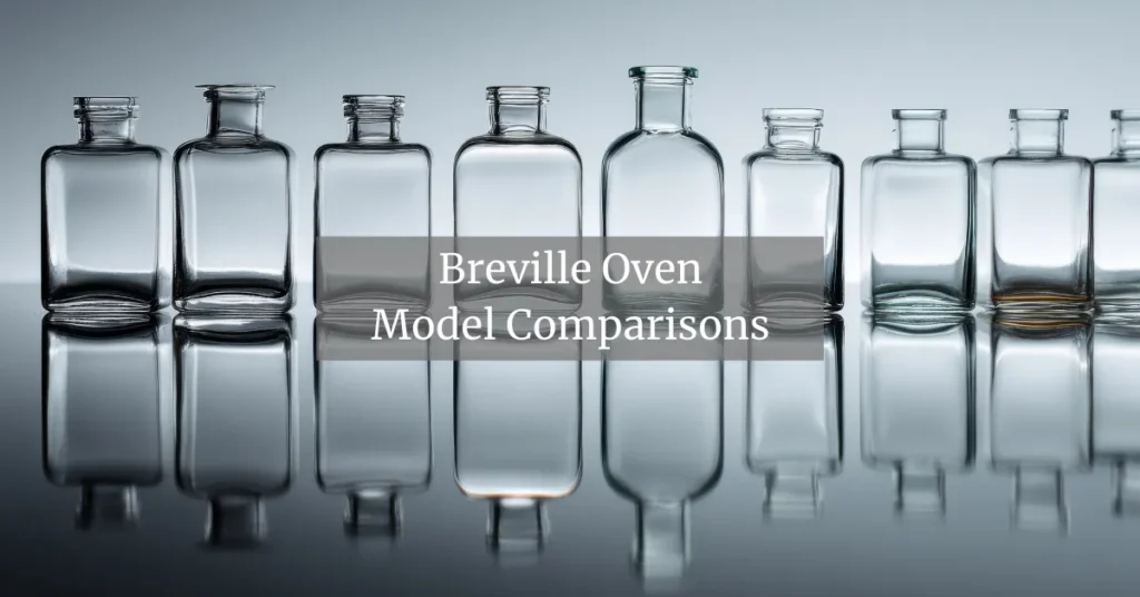 Lineup of glass containers used as a visual metaphor for comparing Breville oven models and understanding their differences in capacity and workflow