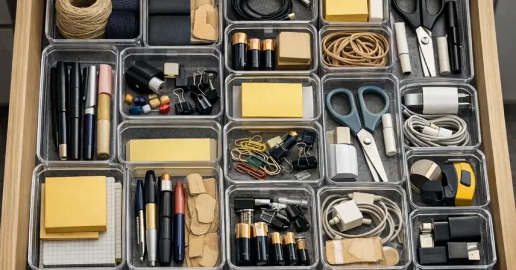 A kitchen drawer organization fix with modular boxes