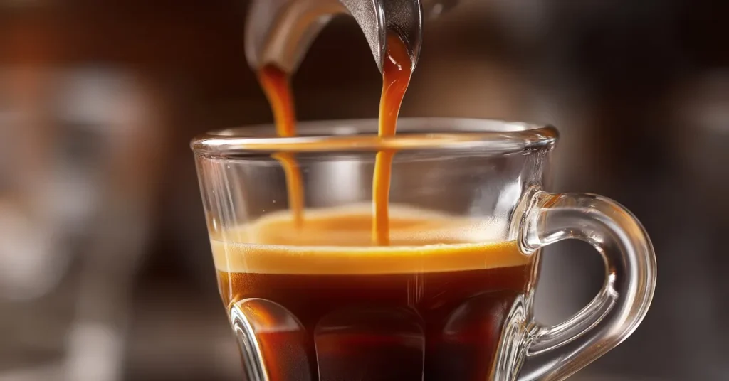 Espresso flowing into a glass during the Fellow Espresso Series 1 Review.