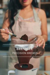 Breville Precision Brewer Review graphic – Pinterest pin with text “Top 3 Facts Worth Knowing First” over a coffee setup image.