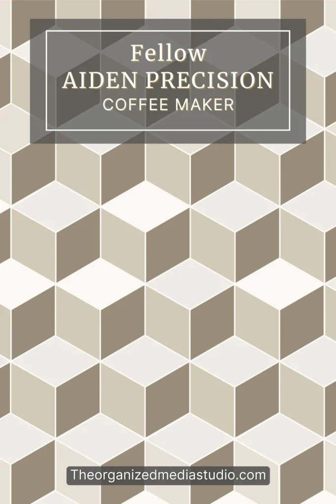 Sepia-toned geometric cube tessellation with overlay text for Fellow Aiden Precision Coffee Maker