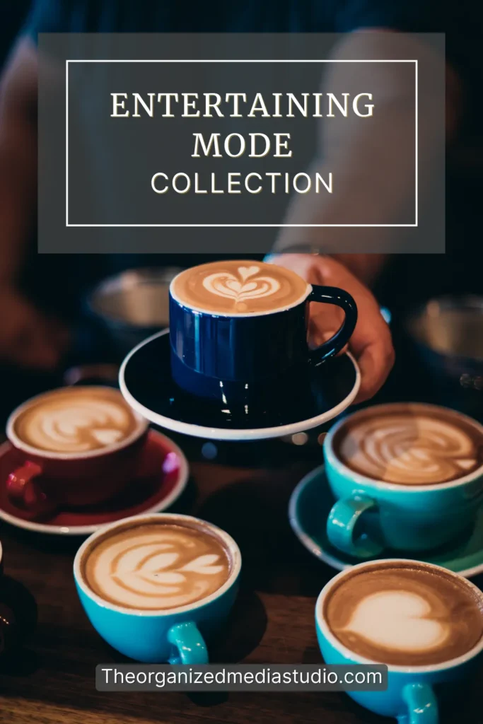 Entertaining Mode latte service with an outstretched hand offering a perfected cup of latte art, surrounded by four similarly finished drinks; signals proud hosting, espresso mastery, and effortless output supported by a high‑performance machine. Featured image for The Organized Media Studio.