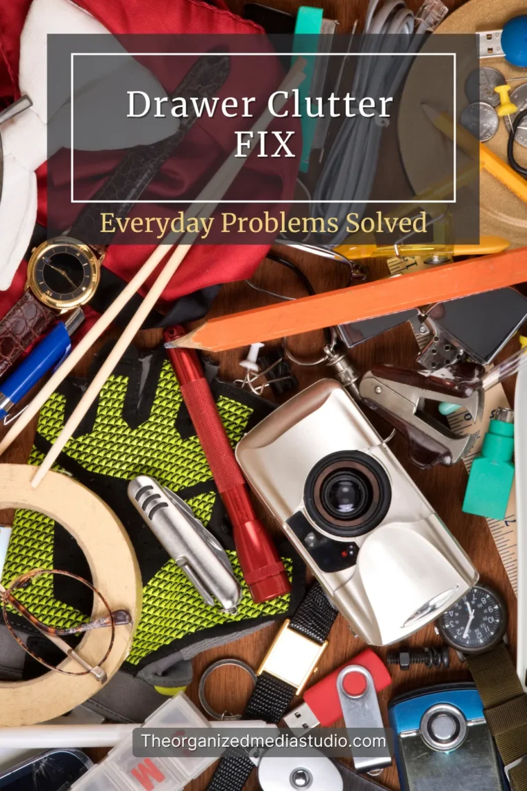 Drawer with unorganized items strewn about in need of drawer organizer set