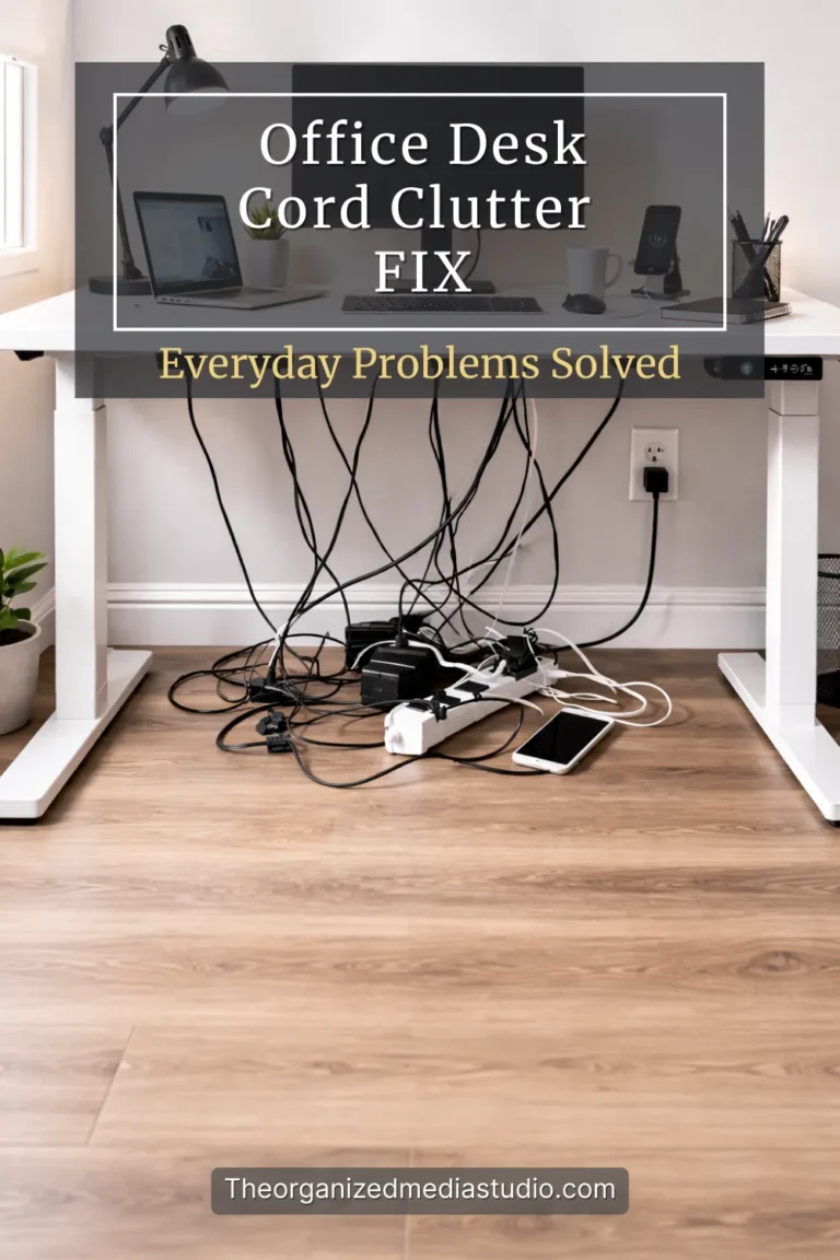 Under desk cables in a jumbled mess in need of under desk cable organizer