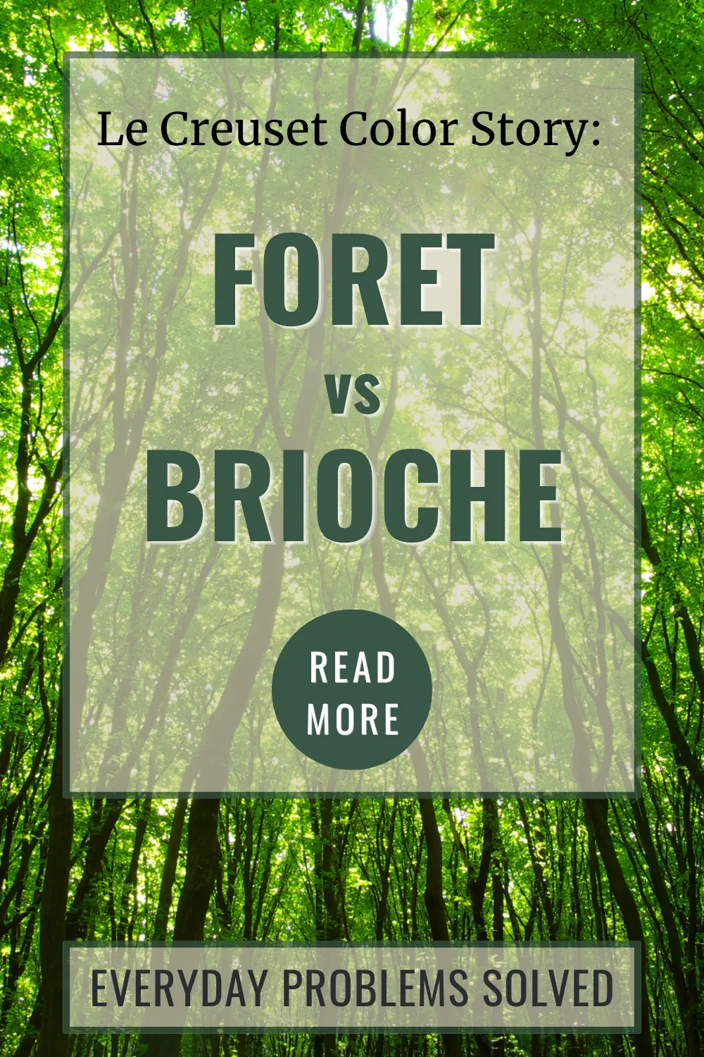 Le Creuset Foret vs Brioche color story featuring a forest landscape inspired by the Foret collection