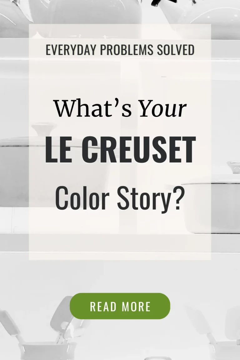Le Creuset color story graphic with neutral cookware and editorial overlay text